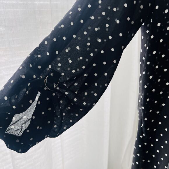 Maurices Black & White Polka Dot Chiffon Roll Tab Sleeve Lightweight Blouse XL - Picture 3 of 8